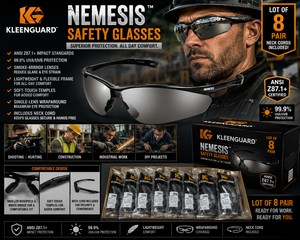 MSRP $100 New Lot of 8 KleenGuard Nemesis Smoke-Mirror Safety Glasses  ANSI Z87.1, 99.9% UV Protection  Neck Cords Included