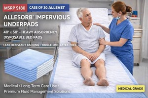 MSRP $180 Case of 30 Allesorb� Impervious Underpads, 40 x 60 Extra-Large Heavy Absorbency Disposable Bed Pads, Leak-Resistant Waterproof Backing, Latex-Free, Ideal for Hospitals, Long-Term Care, Home Health, Rehab &amp Caregivers