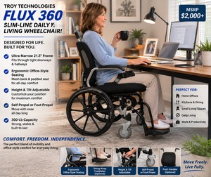 MSRP $2,000 Troy Technologies FLUX 360 Slim-Line Daily Living Wheelchair Ultra-Narrow 21.5 Frame For Tight Home Doorways, Ergonomic Office-Style Seating, Height &amp Tilt Adjustable, Self-Propel Or Foot Propel, 300-Lb Capacity, Great Clean Condition