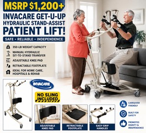 MSRP $1,200 Invacare Get-U-Up Hydraulic Stand-Assist Patient Lift 350-Lb Capacity, Manual Hydraulic Sit-to-Stand Transfer Lift, Adjustable Knee Pad &amp Retractable Footplate, Great for Home Care, Hospitals &amp Rehab No Sling Included