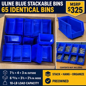MSRP $325 Lot of 65 Uline S-12414 Blue Heavy-Duty Plastic Hanging Storage Bins, Made in USA, Ideal for Warehouses, Garages, Parts Organization, Inventory, Hardware, Shops &amp Industrial Storage
