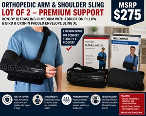 MSRP $275 New Lot of 2 Orthopedic Arm &amp Shoulder Slings DonJoy UltraSling III Medium With Abduction Pillow and Bird &amp Cronin Padded Envelope Sling XL  Adjustable Post-Op Support - Boxes Not Included