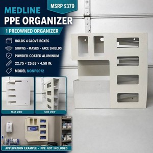 MSRP $379 Preowned Medline Powder-Coated Aluminum PPE Organizer  Holds Gowns, 4 Glove Boxes, Face Masks and Face Shields  PPE and Hardware Not Included