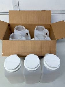 MSRP $100 LOT OF 7 NEW HEAVY-DUTY 1-GALLON HDPE STORAGE JUGS WITH HANDLES &amp FLIP-TOP SHAKER DISPENSER LIDS, WIDE-MOUTH REFILLABLE CONTAINERS FOR ICE MELT, GRASS SEED, FERTILIZER, PET FOOD, SHOPS, FARMS &amp GARAGES