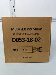 MSRP $75 NEW CASE OF 10 FIRST MEDICA MEDFLEX PREMIUM SMALL LIGHT BLUE LAB COATS, PROFESSIONAL BARRIER APPAREL FOR MEDICAL CLINICS, DENTAL OFFICES, LABORATORIES &amp EXAM ROOMS, MODEL D053-18-02