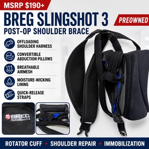 MSRP $190 BREG SLINGSHOT 3 POST-OP SHOULDER BRACE WOFFLOADING HARNESS, CONVERTIBLE ABDUCTION PILLOWS, BREATHABLE AIRMESH, MOISTURE-WICKING LINING &amp QUICK-RELEASE STRAPS FOR ROTATOR CUFF REPAIR, SHOULDER RECONSTRUCTION &amp IMMOBILIZATION - LIKE NEW