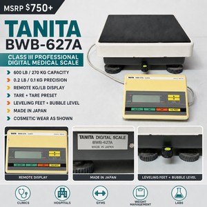 MSRP $750 TANITA BWB-627A CLASS III PROFESSIONAL DIGITAL MEDICAL PLATFORM SCALE, 600 LB270 KG CAPACITY WITH 0.2 LB PRECISION, REMOTE KGLB DISPLAY, TARE & PRESET TARE, LEVELING FEET & BUBBLE LEVEL FOR CLINICS, HOSPITALS, GYMS, WEIGHT MANAGEMENT & LABS