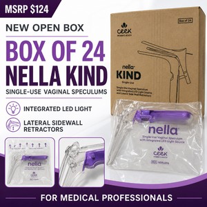 MSRP $124 NEW OPEN BOX OF 24 CEEK WOMENS HEALTH NELLA KIND SINGLE-USE VAGINAL SPECULUMS WITH INTEGRATED LED LIGHT &amp LATERAL SIDEWALL RETRACTORS FOR IMPROVED ILLUMINATION, CERVICAL VISUALIZATION &amp ACCESS, PROFESSIONAL GYNECOLOGY USE