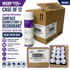 MSRP $115 NEW CASE OF 12 BRIGHTON PROFESSIONAL BPR223A16-A 16 OZ SURFACE DISINFECTANT &amp DEODORANT AEROSOLS, HOSPITAL-GRADE, EFFECTIVE AGAINST TB &amp HIV, CONTROLS MOLD &amp MILDEW, EPA REGISTERED FOR HEALTHCARE, SCHOOLS &amp JANITORIAL