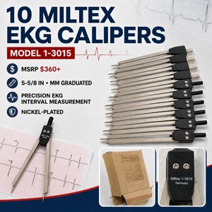 MSRP $360 LOT OF 10 INTEGRA MILTEX 1-3015 EKG CALIPERS, 5-58 NICKEL-PLATED &amp GRADUATED IN MM FOR PRECISE ELECTROCARDIOGRAM INTERVAL MEASUREMENT, CARDIOLOGY, HOSPITAL, CLINIC, EMS &amp MEDICAL TRAINING USE