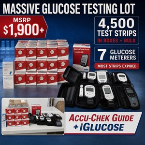 MSRP $2,900 MASSIVE LOT OF 90 BOXES ACCU-CHEK GUIDE &amp IGLUCOSE ESSENTIAL BLOOD GLUCOSE TEST STRIPS, 50 PER BOX (4,500 TOTAL), PLUS 7 ASSORTED GLUCOSE MONITORS &amp KITS, HIGH-VOLUME DIABETES TESTING SUPPLY LOT, MOST STRIPS 2026 EXPIRATION