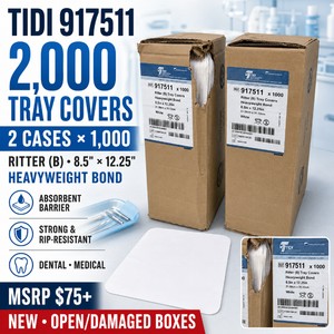 MSRP $75 NEW OPENDAMAGED BOXES LOT OF 2 TIDI 917511 RITTER (B) HEAVYWEIGHT BOND WHITE TRAY COVER CASES, 1,000 EACH (2,000 TOTAL), 8.5 X 12.25, ABSORBENT RIP-RESISTANT BARRIER FOR DENTAL &amp MEDICAL INSTRUMENT TRAYS