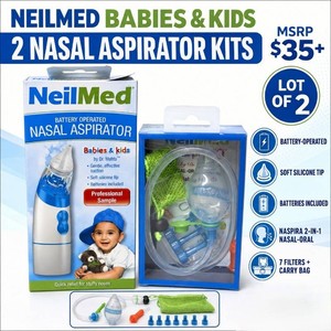 MSRP $35 NEW 2 NEILMED BABIES &amp KIDS NASAL ASPIRATORS, BATTERY-OPERATED ASPIRATOR WITH SOFT SILICONE TIP &amp BATTERIES PLUS NASPIRA 2-IN-1 NASAL-ORAL ASPIRATOR WITH 7 FILTERS &amp CARRY BAG, QUICK RELIEF FOR STUFFY NOSES