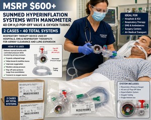 MSRP $600 NEW 2 CASES (40 TOTAL) SUNMED HYPERINFLATION SYSTEMS WITH MANOMETER, 40 CM HO POP-OFF VALVE &amp OXYGEN TUBING, SINGLE-USE RESPIRATORY THERAPY CIRCUITS FOR HOSPITALS, EMS, SURGERY, ICU &amp EMERGENCY AIRWAY CARE
