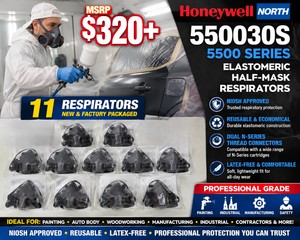MSRP $320 NEW 11 HONEYWELL NORTH 550030S SMALL 5500 SERIES NIOSH-APPROVED ELASTOMERIC HALF-MASK RESPIRATORS, DUAL THREADED N-SERIES CONNECTORS, LATEX-FREE COMFORT FIT FOR INDUSTRIAL, PAINTING &amp MANUFACTURING USE NEW Filters sold in lot #78