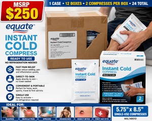 MSRP $250 NEW 1 Case (12-2 Count Boxes per case) Equate WAL148010 5.75 x 8.5 Single-Use Instant Cold Compresses - Fast Pain Relief, Direct-To-Skin Application, Convenient and Portable