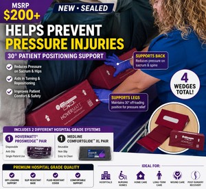 MSRP $185 NEW SEALED LOT OF 2 PATIENT OFFLOADING WEDGE SYSTEMS (4 WEDGES TOTAL), 1 HOVERMATT PROSWEDGE PAIR &amp 1 MEDLINE COMFORTGLIDE TRP XL PAIR, 30° NONSLIP POSITIONING SUPPORT FOR PRESSURE RELIEF, TURNING &amp REPOSITIONING