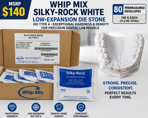 MSRP $100 EXPIRED OPEN BOX WHIP MIX SILKY-ROCK WHITE ISO TYPE 4 LOW-EXPANSION DIE STONE, 80 X 140 G PREMEASURED ENVELOPES (11.2 KG TOTAL), EXCEPTIONAL HARDNESS &amp DENSITY FOR PRECISION DENTAL LAB MODELS