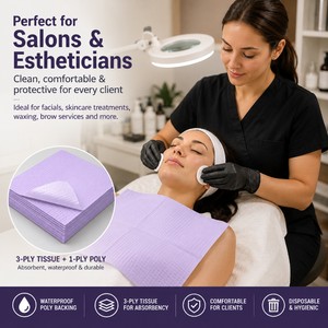 MSRP $85 NEW CROSSTEX POLYBACK LAVENDER PATIENT BIB TOWELS, CASE OF 500, 19 X 13 3-PLY TISSUE  1-PLY POLY WATERPROOF DENTAL BIBS FOR DENTAL, ORTHODONTIC, MEDICAL, VETERINARY &amp TATTOO CLINICS