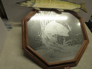 Etched Octagon Mirror, Wooden Fish
