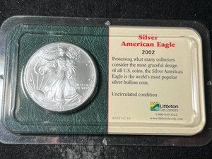 2002 AMERICAN SILVER EAGLE ONE TROY OZ .999 FINE SILVER IN CASE