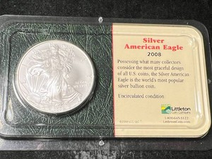 2008 AMERICAN SILVER EAGLE ONE TROY OZ .999 FINE SILVER IN CASE