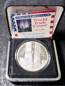 ONE TROY OZ .999 FINE SILVER WORLD TRADE CENTER ROUND IN BOX