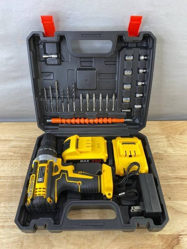 Lithium Electric Drill Driver Tool Kit with Bits & Sockets, 2 Batteries & Charger - Brand New