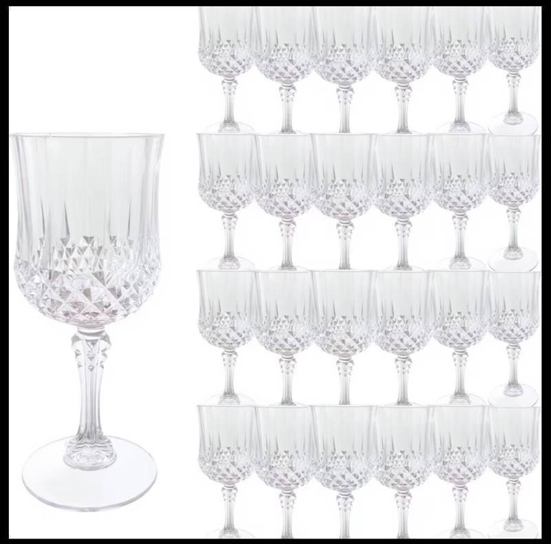 Vintage Style 7oz Plastic Wine Glasses, 24 Total - Brand New