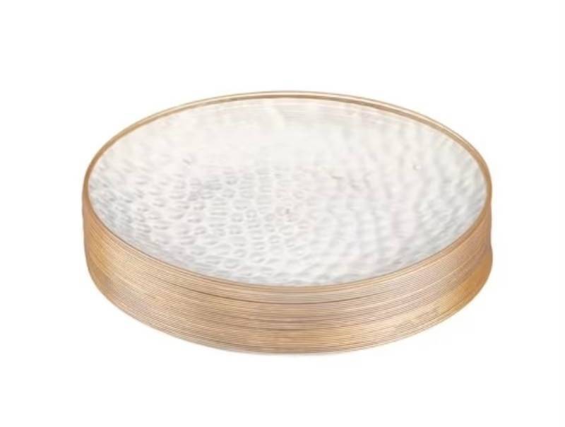 50 Hammered Clear with Gold Rim Plastic Plates - Brand New