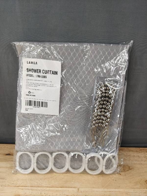 LAMEA Brand Gray Shower Curtain with Hooks - Brand New