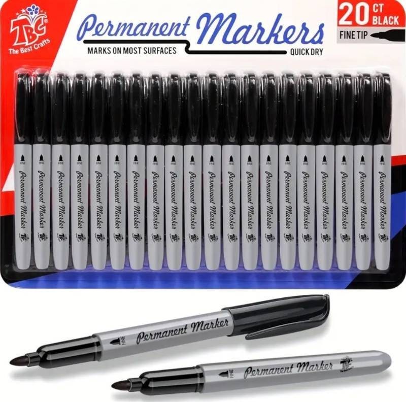20 Pack of Permanent Black Markers - Brand New