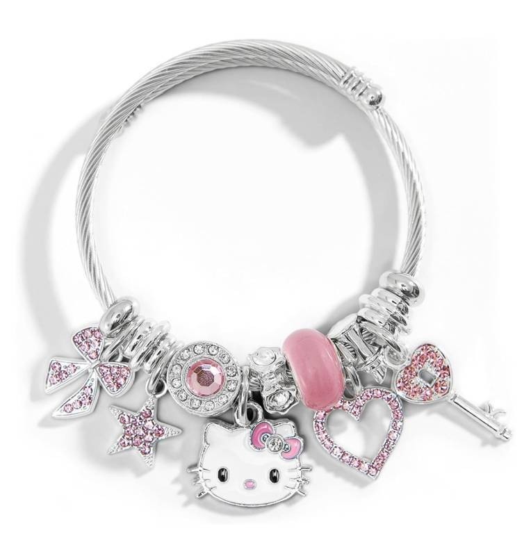 Hello Kitty Silver Tone Charm Bangle Bracelet - Brand New