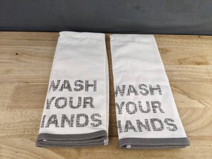 Wash Your Hands Room Essentials Hand Towels, White and Grey, 2 Total - Brand New
