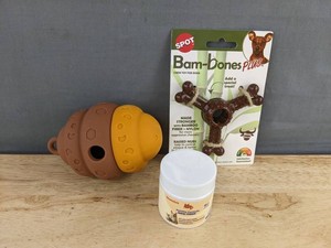 Paw Savior Dog Treat Dispenser, Spot Bam-Bones Plus Chew Toy & Homeleek PetVita Formula Dental Powder - Brand New