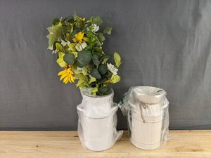 Galvanized Metal White Milk Jug Vases, 7.5, 2 Total with Yellow and White Faux Flowers - Brand New