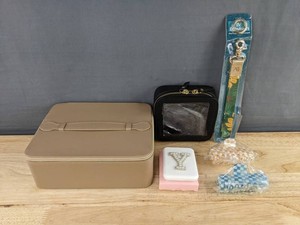 Makeup Bag, 9 Tan Makeup Bag, 5.25 Black LED Compact Y Mirror, White Wrist Strap Keychain Floral Lanyard & Hair Clips, 2 Total - Brand New