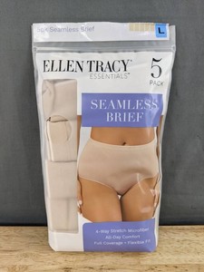 Ellen Tracy Essentials Seamless Brief Womens Large, Sunbeige, 5 Pack - Brand New