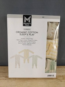 Members Mark Organic Cotton Sleep & Play Size 3 Months, 3 Pack - Brand New