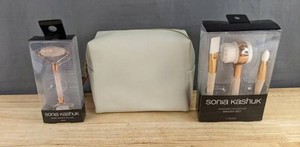 Sonia Kashuk Light Grey Makeup Bag, Brush Set &amp Rose Quartz Roller - Brand New&nbspB