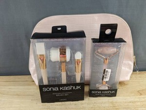 Sonia Kashuk Pink Travel Makeup Bag, Skincare Collection Brush Set &amp Rose Quartz Roller - Brand New&nbspB