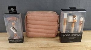 Sonia Kashuk Salmon Cosmetic Bag, Rose Quartz Roller &amp Skincare Collection Brush Set - Brand New&nbspB