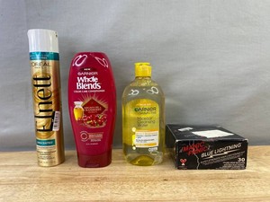 Garnier Whole Blends Color Care Conditioner, Garnier SkinActive Micellar Cleansing Water, Loreal Paris Elnett Extra Hold Hairspray &amp Manic Panic Blue Lightening Kit - New&nbspB