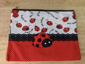 Ladybug Print Canvas Zipper Bag  7.75 X 10 - Brand New P