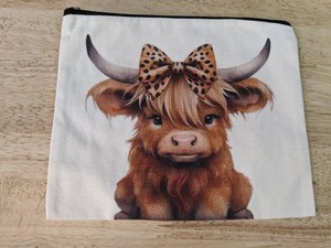 Highland Cow Canvas Zipper Bag 7.5 X 9 - Brand New P