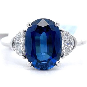 NEW 4.94 Carat Sapphire & Diamond Half Moon & Oval Three-Stone Ring in 14k White Gold VIDEO