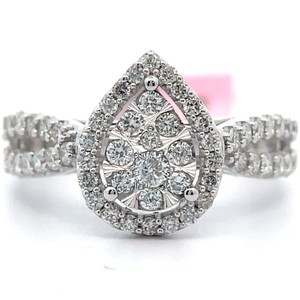 1 Carat Diamond Pear Pav Halo Split Shank Ring in 14k White Gold $2,495 Retail VIDEO