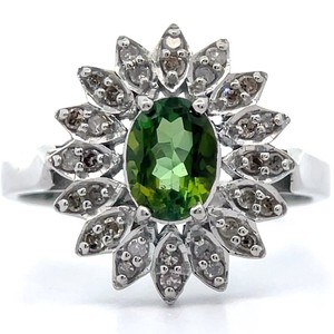 Green Tourmaline & Natural Diamond Sunflower Cluster Ring VIDEO