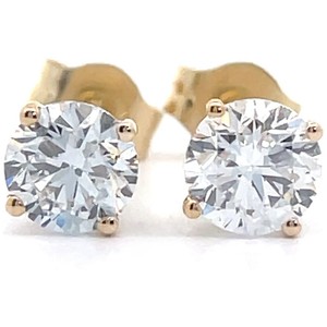 1 Carat Diamond Solitaire Four-Prong Martini Stud Earrings in 14k Yellow Gold VIDEO