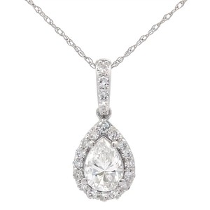 1 Carat Diamond Pear Halo Drop Pendant Necklace in 14k White Gold $1,995 Retail VIDEO